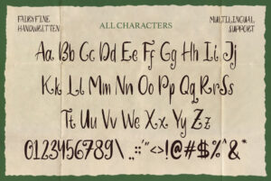 Character Set for Whimsical Handwritten Font Fairyfine