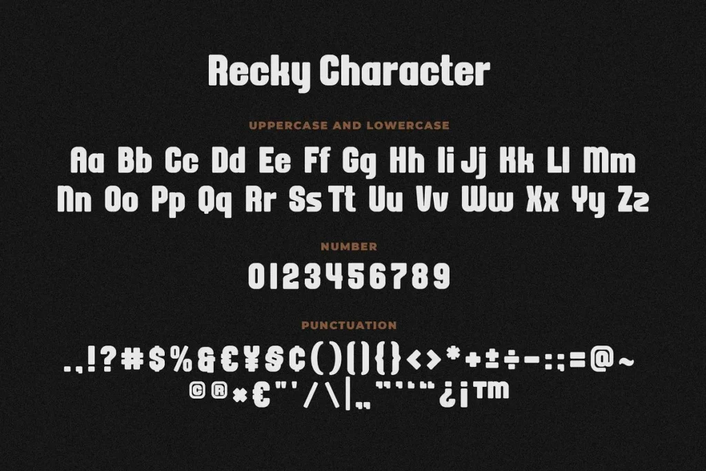 Recky: An Amazing And Classic Sans Serif Font Character set