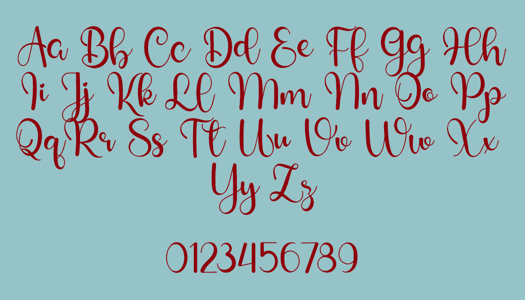 Free Calligraphy Font Glamplips Character set